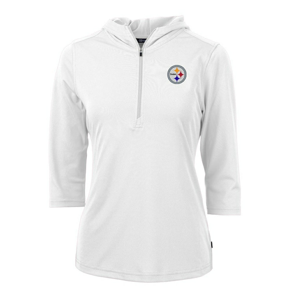 Pittsburgh Steelers Cutter & Buck Women's Virtue Eco Pique Half-Zip 3/4 Sleeve Pullover Hoodie - White Hoodies