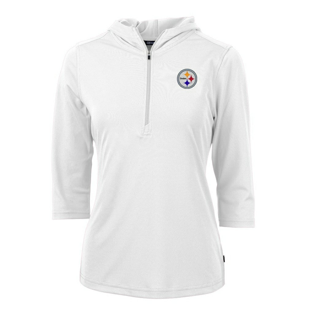 Pittsburgh Steelers Cutter & Buck Women's Virtue Eco Pique Half-Zip 3/4 Sleeve Pullover Hoodie - White Hoodies