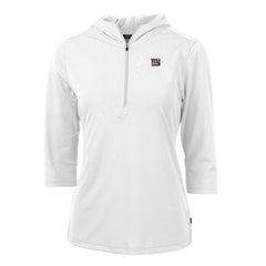 New York Giants Cutter & Buck Women's Virtue Eco Pique Half-Zip 3/4 Sleeve Pullover Hoodie - White Hoodies
