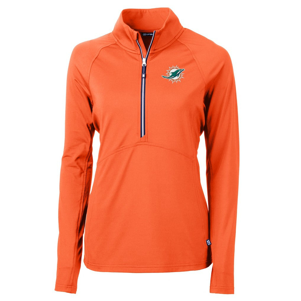 Miami Dolphins Cutter & Buck Women's Adapt Eco Knit Half-Zip Pullover Jacket - Orange Pullover