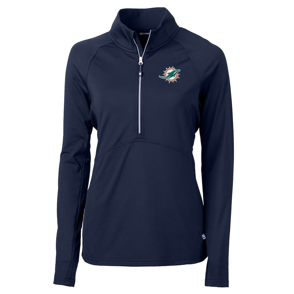 Miami Dolphins Cutter & Buck Women's Adapt Eco Knit Half-Zip Pullover Jacket - Navy Pullover