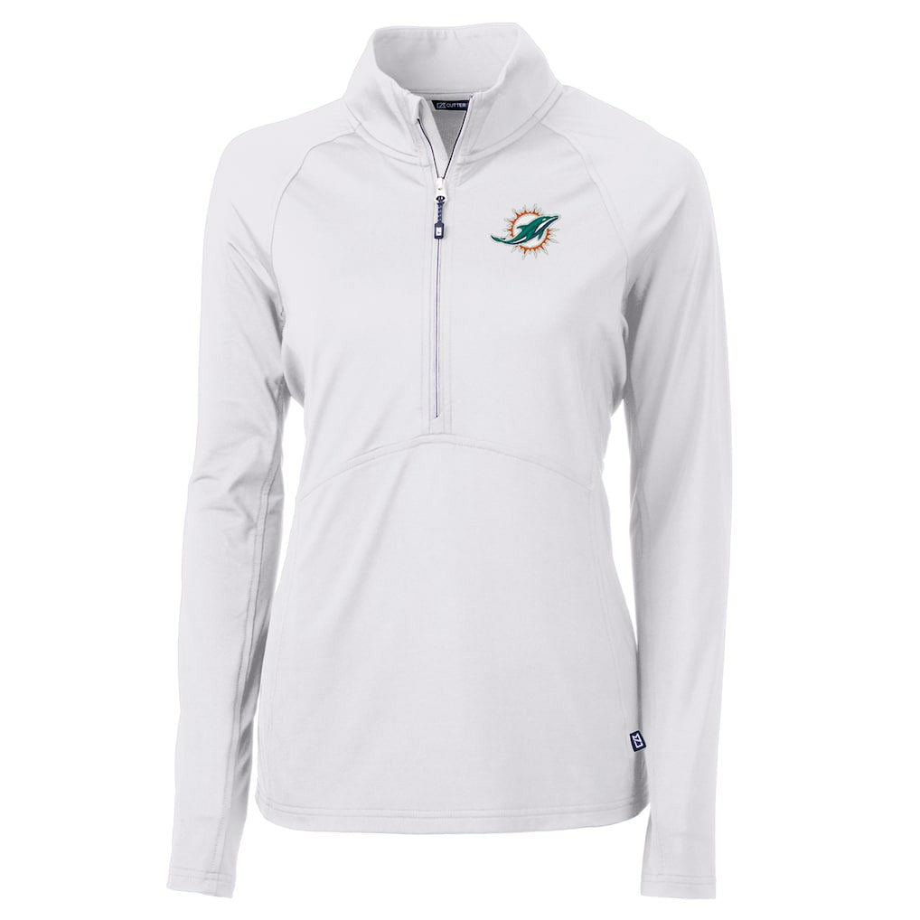 Miami Dolphins Cutter & Buck Women's Adapt Eco Knit Half-Zip Pullover Jacket - White Pullover
