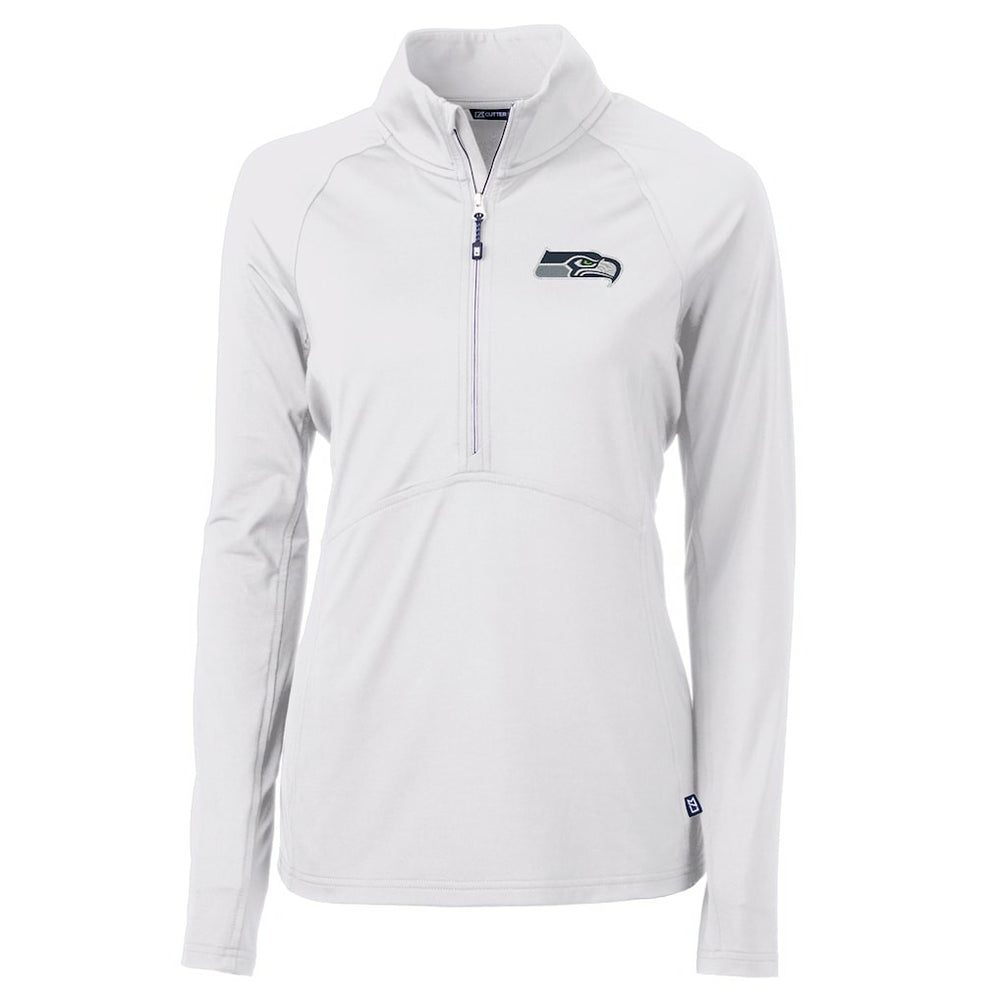 Seattle Seahawks Cutter & Buck Women's Adapt Eco Knit Half-Zip Pullover Jacket - White Pullover