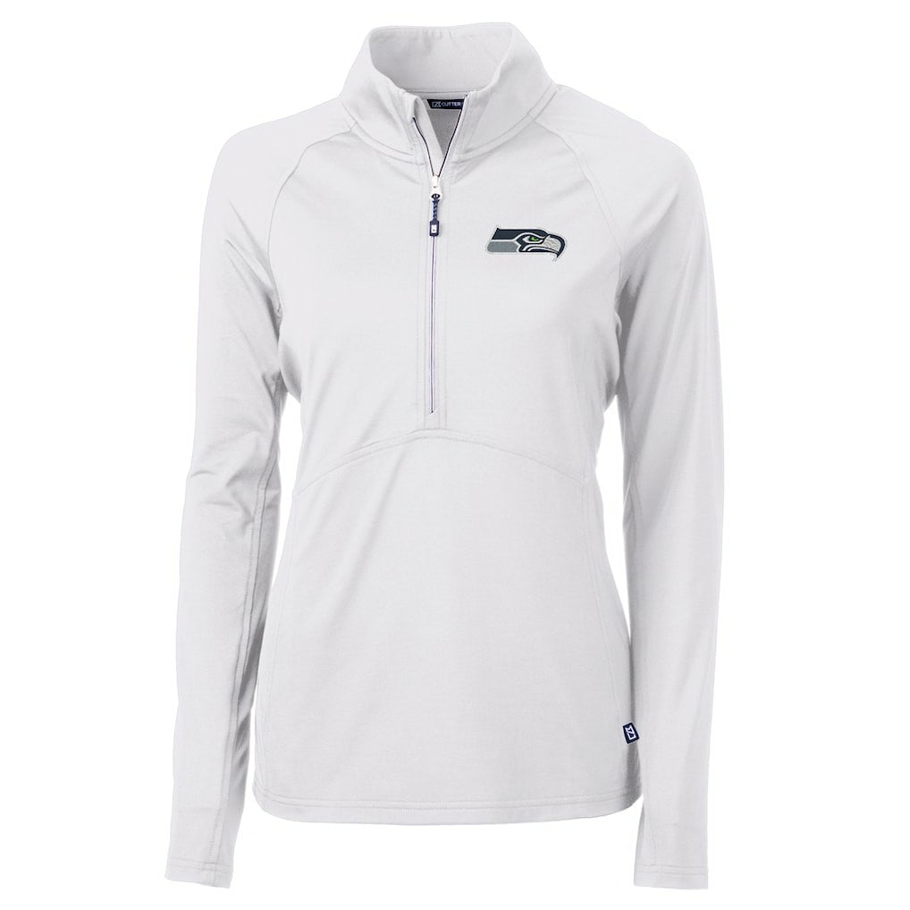 Seattle Seahawks Cutter & Buck Women's Adapt Eco Knit Half-Zip Pullover Jacket - White Pullover