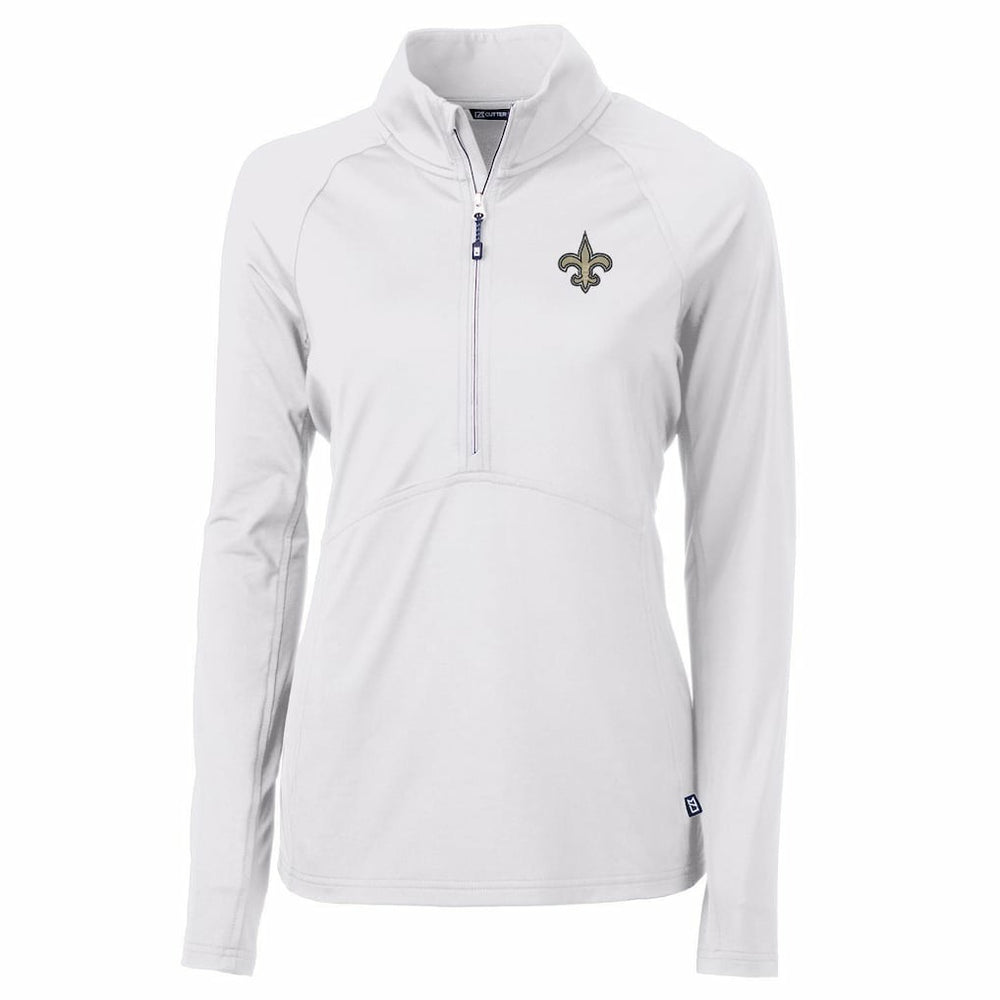 New Orleans Saints Cutter & Buck Women's Adapt Eco Knit Half-Zip Pullover Jacket - White Pullover