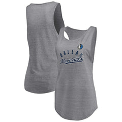 Dallas Mavericks Women's Quality Time Open Scoop Neck Tri-Blend Tank Top Heathered Gray - Fanatics
