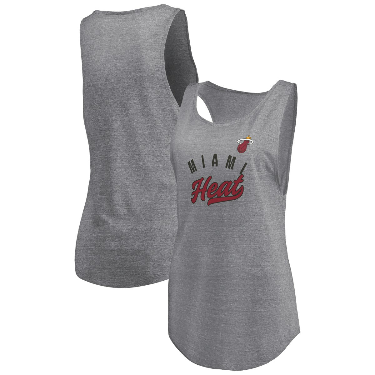 Miami Heat Women's Quality Time Open Scoop Neck Tri-Blend Tank Top Heathered Gray - Fanatics