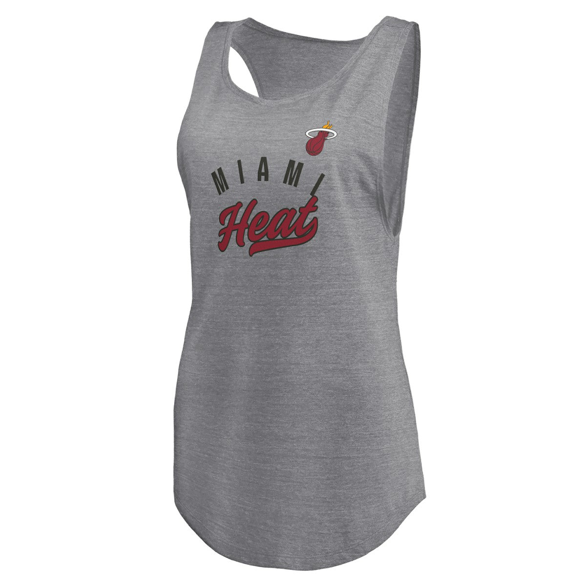 Miami Heat Women's Quality Time Open Scoop Neck Tri-Blend Tank Top Heathered Gray - Fanatics