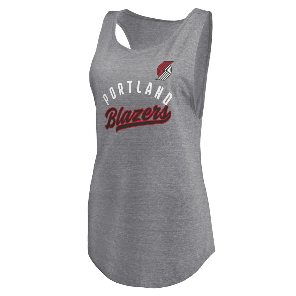 Portland Trail Blazers Women's Quality Time Open Scoop Neck Tri-Blend Tank Top Heathered Gray - Fanatics