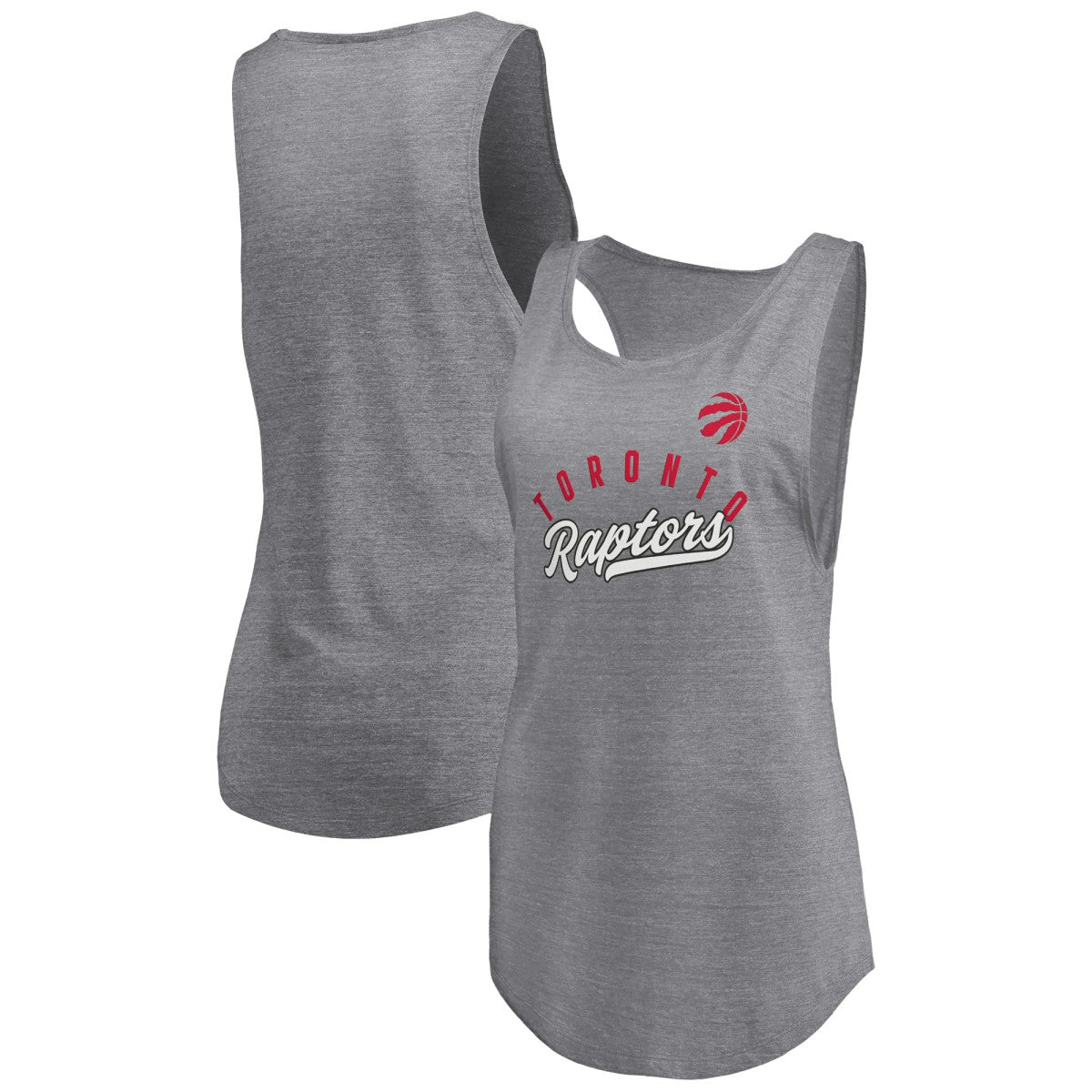 Toronto Raptors Women's Quality Time Open Scoop Neck Tri-Blend Tank Top Heathered Gray - Fanatics
