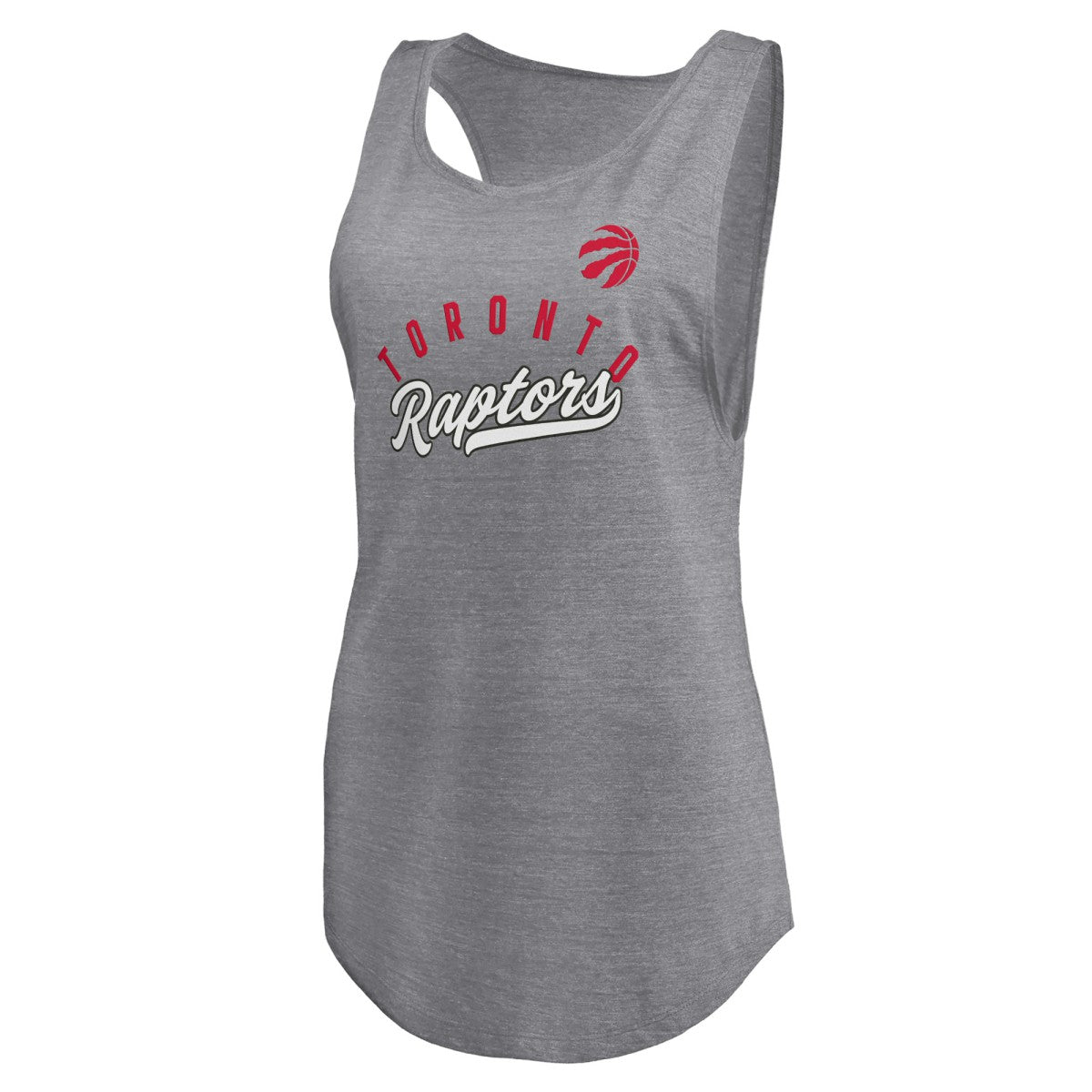 Toronto Raptors Women's Quality Time Open Scoop Neck Tri-Blend Tank Top Heathered Gray - Fanatics