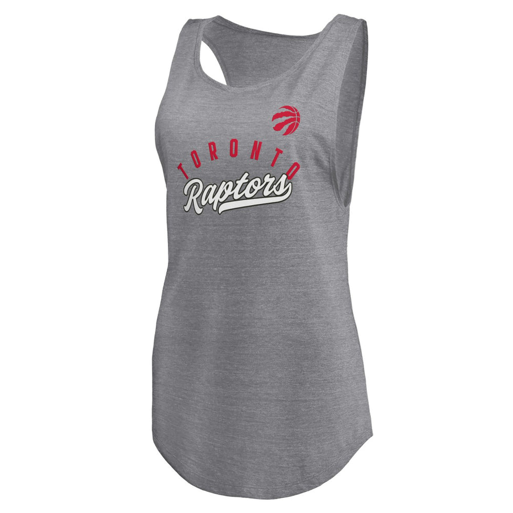 Toronto Raptors Women's Quality Time Open Scoop Neck Tri-Blend Tank Top Heathered Gray - Fanatics