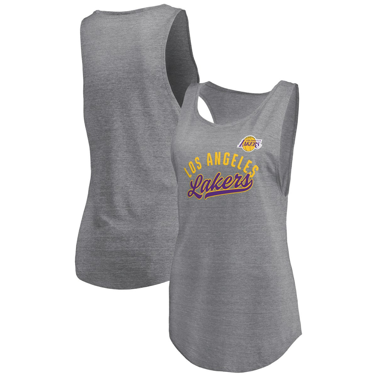 Los Angeles Lakers Women's Quality Time Open Scoop Neck Tri-Blend Tank Top Heathered Gray - Fanatics
