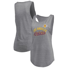 Los Angeles Lakers Women's Quality Time Open Scoop Neck Tri-Blend Tank Top Heathered Gray - Fanatics