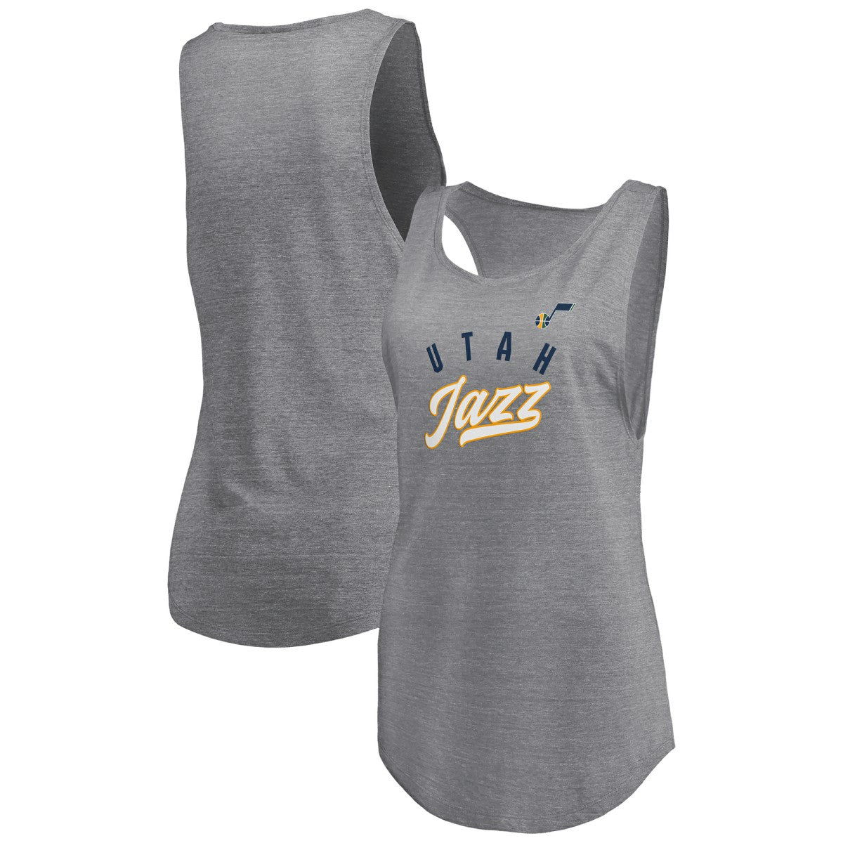 Utah Jazz Women's Quality Time Open Scoop Neck Tri-Blend Tank Top Heathered Gray - Fanatics