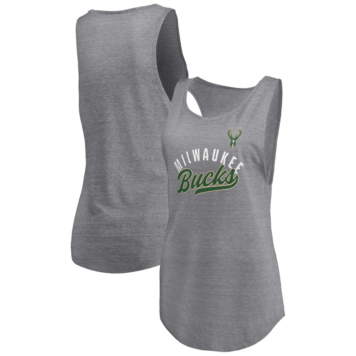 Milwaukee Bucks Women's Quality Time Open Scoop Neck Tri-Blend Tank Top Heathered Gray - Fanatics