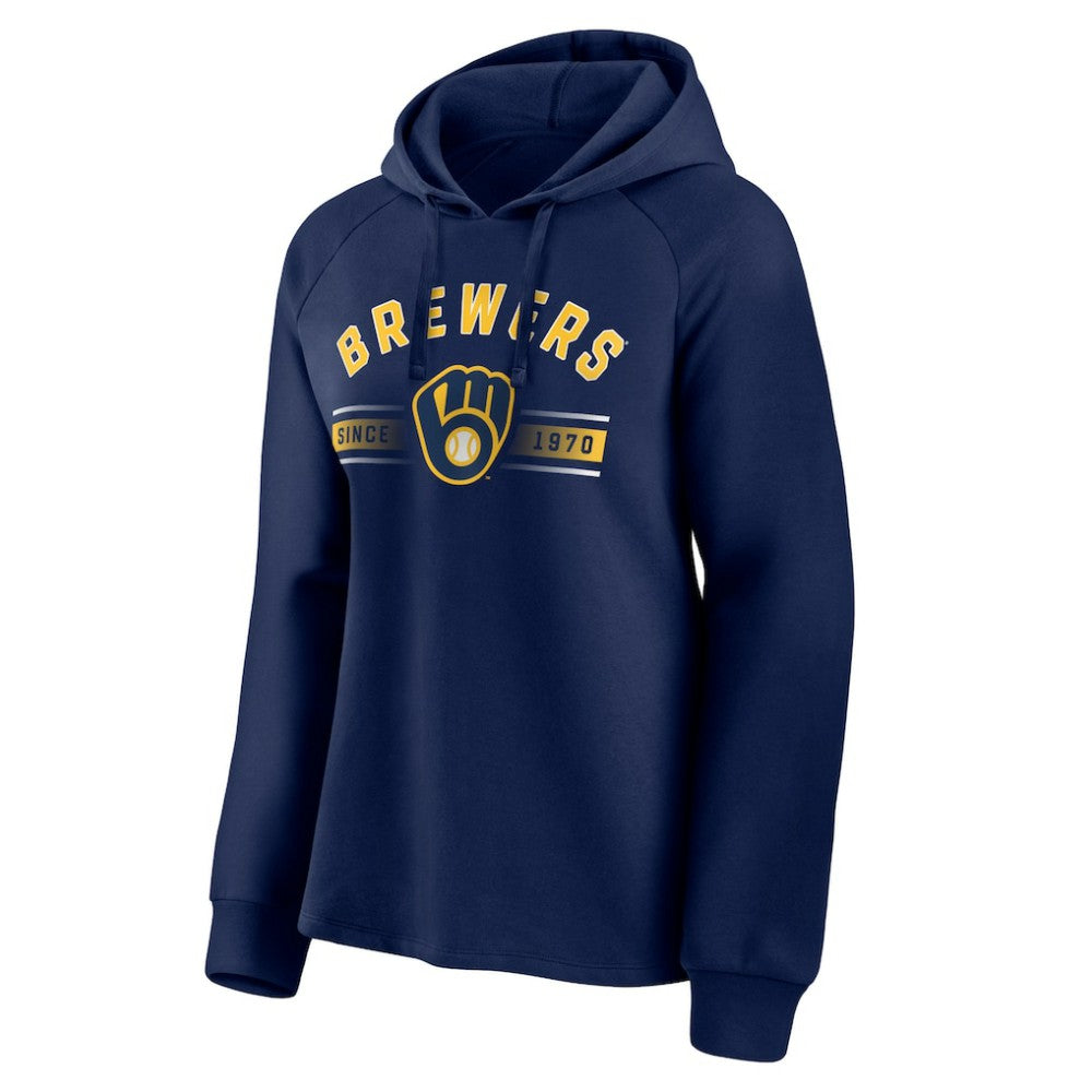 Milwaukee Brewers Fanatics Women's Perfect Play Raglan Pullover Hoodie - Navy Hoodies