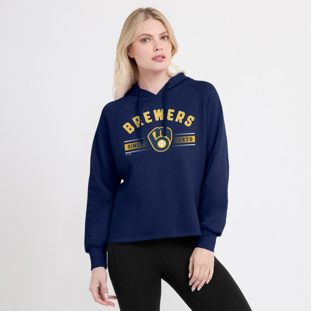 Milwaukee Brewers Fanatics Women's Perfect Play Raglan Pullover Hoodie - Navy Hoodies