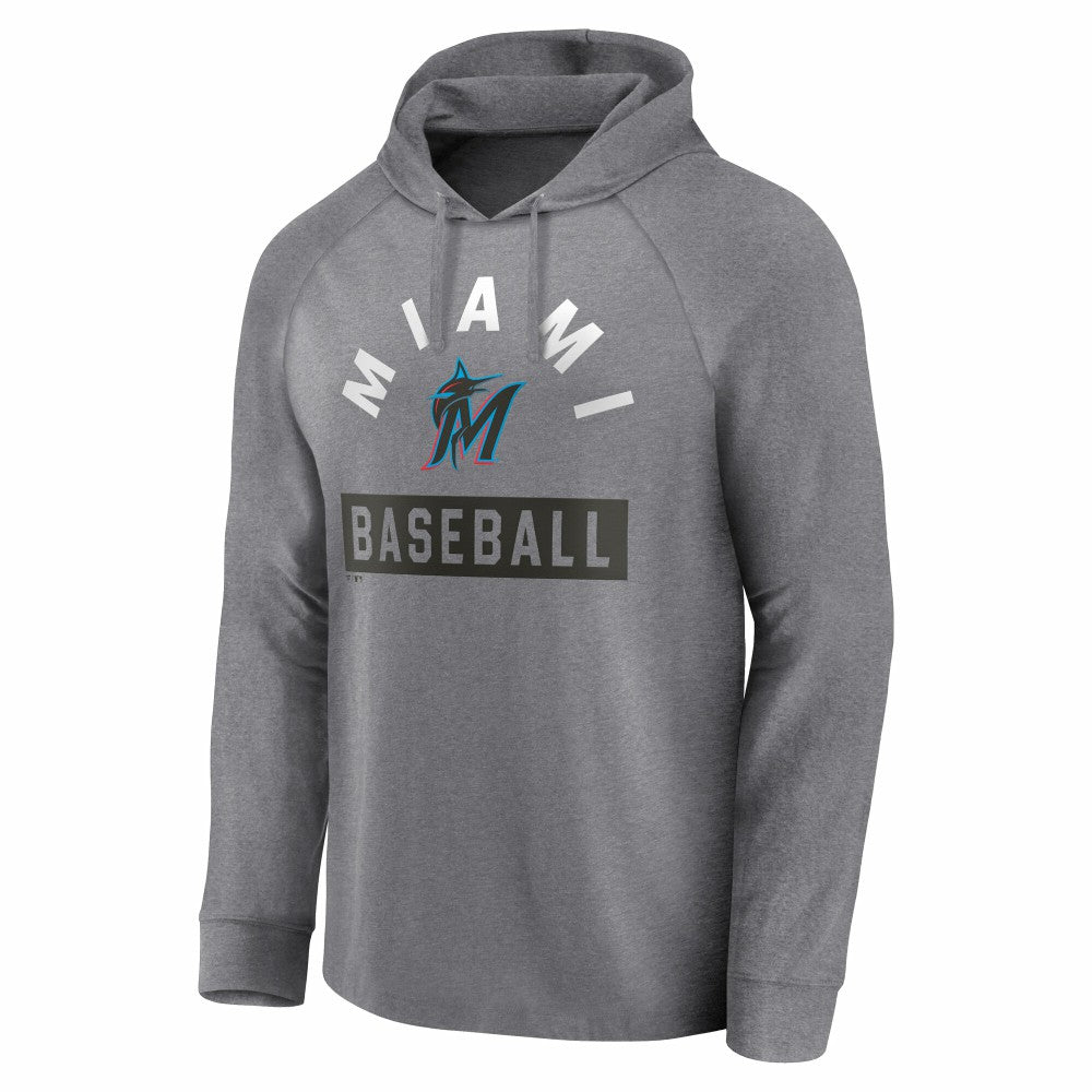 Miami Marlins Fanatics No Time Off Raglan Pullover Hoodie - Gray Hoodies