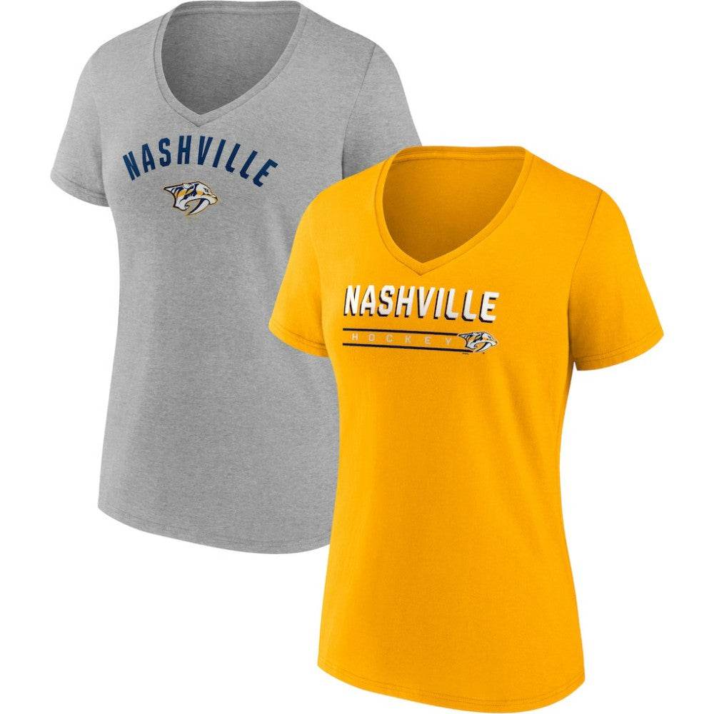 Nashville Predators Fanatics Women's 2-Pack V-Neck T-Shirt Set - Gold/Heathered Gray | US 4444042