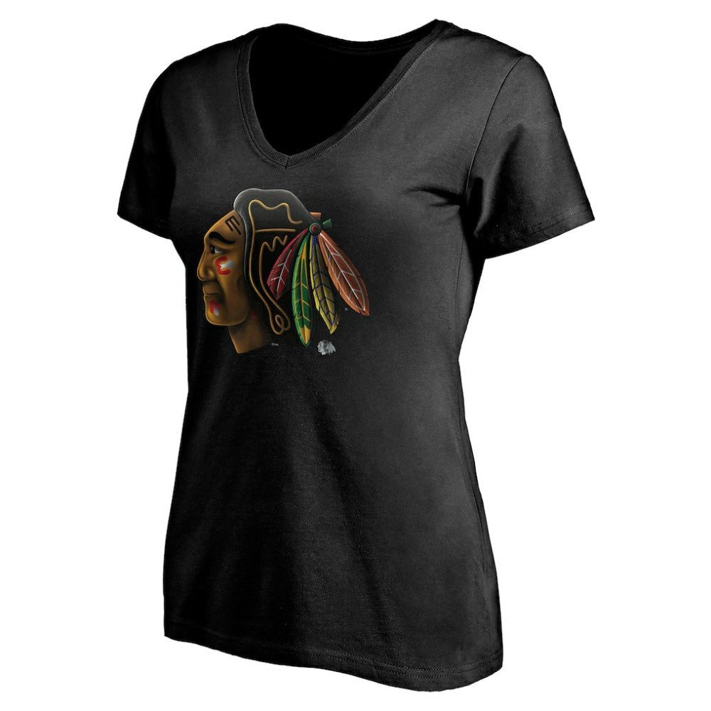 Chicago Blackhawks Women's Personalized Midnight Mascot Logo V-Neck T-Shirt - Black | US 4444440