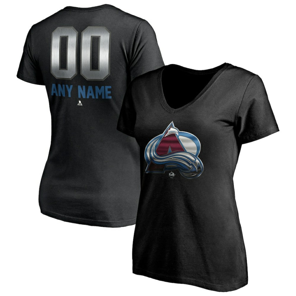 Colorado Avalanche Women's Personalized Midnight Mascot Logo V-Neck T-Shirt - Black | US 4444441