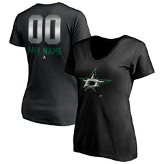 Dallas Stars Women's Personalized Midnight Mascot Logo V-Neck T-Shirt - Black | US 4444443