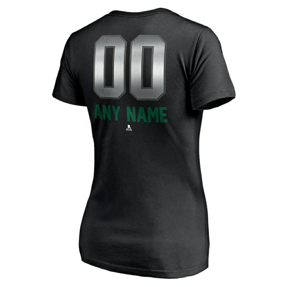 Dallas Stars Women's Personalized Midnight Mascot Logo V-Neck T-Shirt - Black | US 4444443