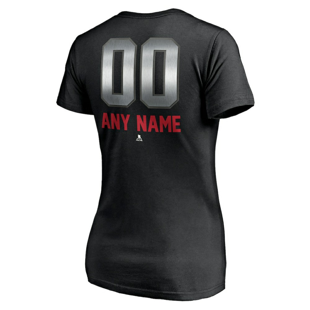 Detroit Red Wings Women's Personalized Midnight Mascot Logo V-Neck T-Shirt - Black | US 4444444