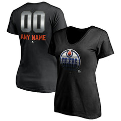 Edmonton Oilers Women's Personalized Midnight Mascot Logo V-Neck T-Shirt - Black | US 4444445