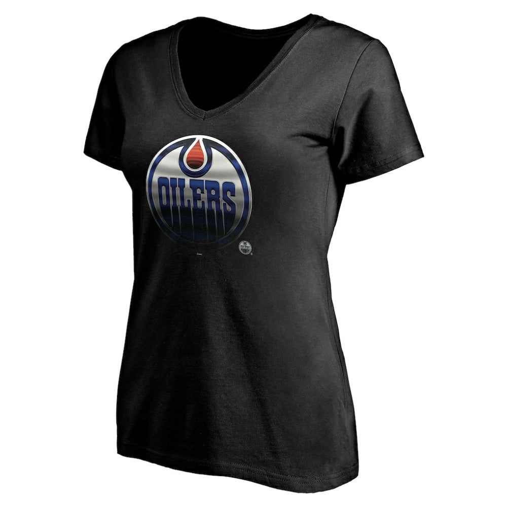 Edmonton Oilers Women's Personalized Midnight Mascot Logo V-Neck T-Shirt - Black | US 4444445