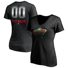 Minnesota Wild Women's Personalized Midnight Mascot Logo V-Neck T-Shirt - Black | US 4444448