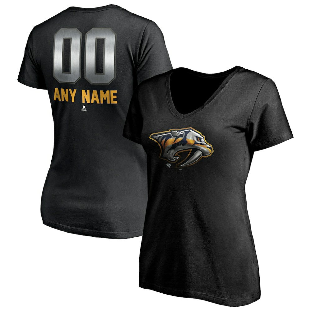 Nashville Predators Women's Personalized Midnight Mascot Logo V-Neck T-Shirt - Black | US 4444450