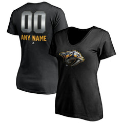 Nashville Predators Women's Personalized Midnight Mascot Logo V-Neck T-Shirt - Black | US 4444450