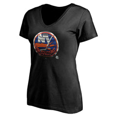 New York Islanders Women's Personalized Midnight Mascot Logo V-Neck T-Shirt - Black | US 4444452