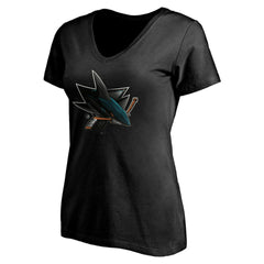 San Jose Sharks Women's Personalized Midnight Mascot Logo V-Neck T-Shirt - Black | US 4444456