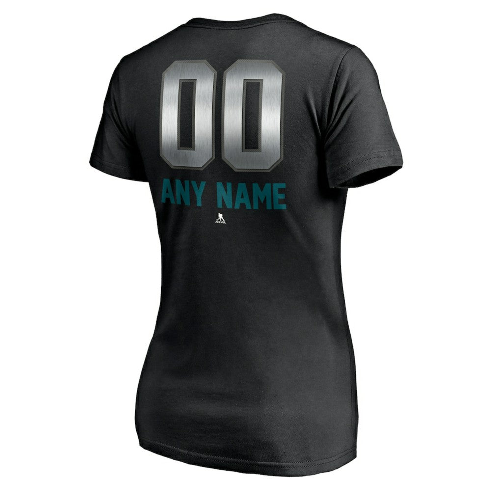 San Jose Sharks Women's Personalized Midnight Mascot Logo V-Neck T-Shirt - Black | US 4444456
