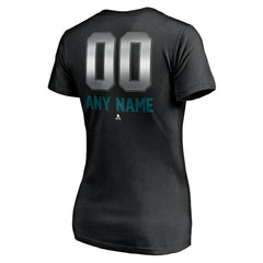 San Jose Sharks Women's Personalized Midnight Mascot Logo V-Neck T-Shirt - Black | US 4444456