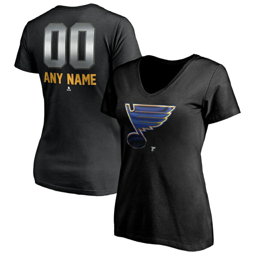 St. Louis Blues Women's Personalized Midnight Mascot Logo V-Neck T-Shirt - Black | US 4444457