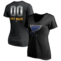 St. Louis Blues Women's Personalized Midnight Mascot Logo V-Neck T-Shirt - Black | US 4444457