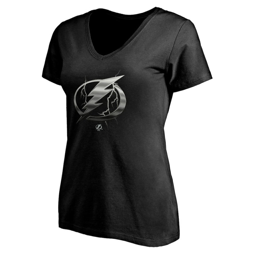 Tampa Bay Lightning Women's Personalized Midnight Mascot Logo V-Neck T-Shirt - Black | US 4444458
