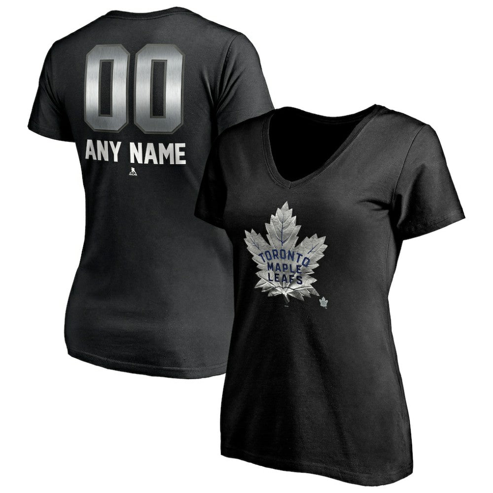 Toronto Maple Leafs Women's Personalized Midnight Mascot Logo V-Neck T-Shirt - Black | US 4444459