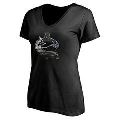 Vancouver Canucks Women's Personalized Midnight Mascot Logo V-Neck T-Shirt - Black | US 4444460