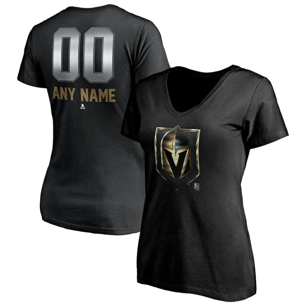 Vegas Golden Knights Women's Personalized Midnight Mascot Logo V-Neck T-Shirt - Black | US 4444461