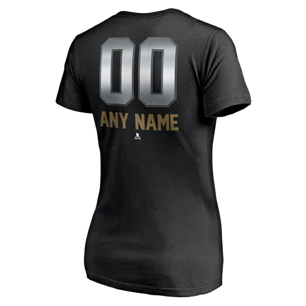 Vegas Golden Knights Women's Personalized Midnight Mascot Logo V-Neck T-Shirt - Black | US 4444461