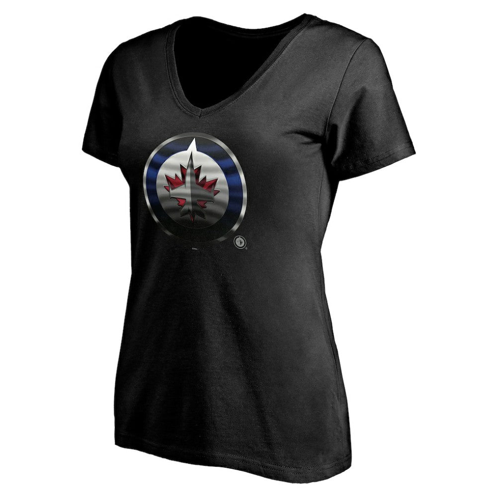 Winnipeg Jets Women's Personalized Midnight Mascot Logo V-Neck T-Shirt - Black | US 4444463