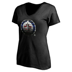 Winnipeg Jets Women's Personalized Midnight Mascot Logo V-Neck T-Shirt - Black | US 4444463