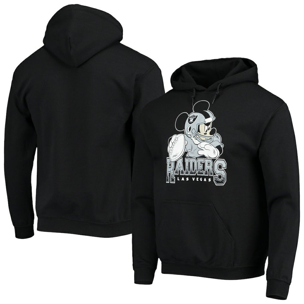 Las Vegas Raiders Junk Food Disney Mickey Quarterback Pullover Hoodie - Black Hoodies