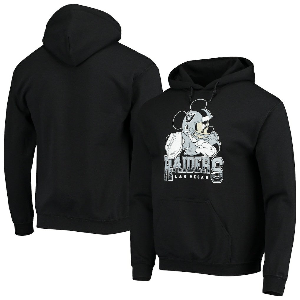 Las Vegas Raiders Junk Food Disney Mickey Quarterback Pullover Hoodie - Black Hoodies