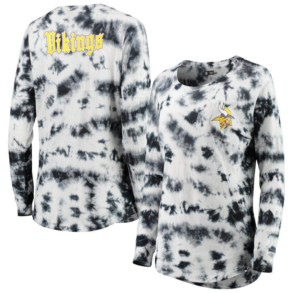 Minnesota Vikings New Era Women's Tie-Dye Long Sleeve T-Shirt - Black T-shirts